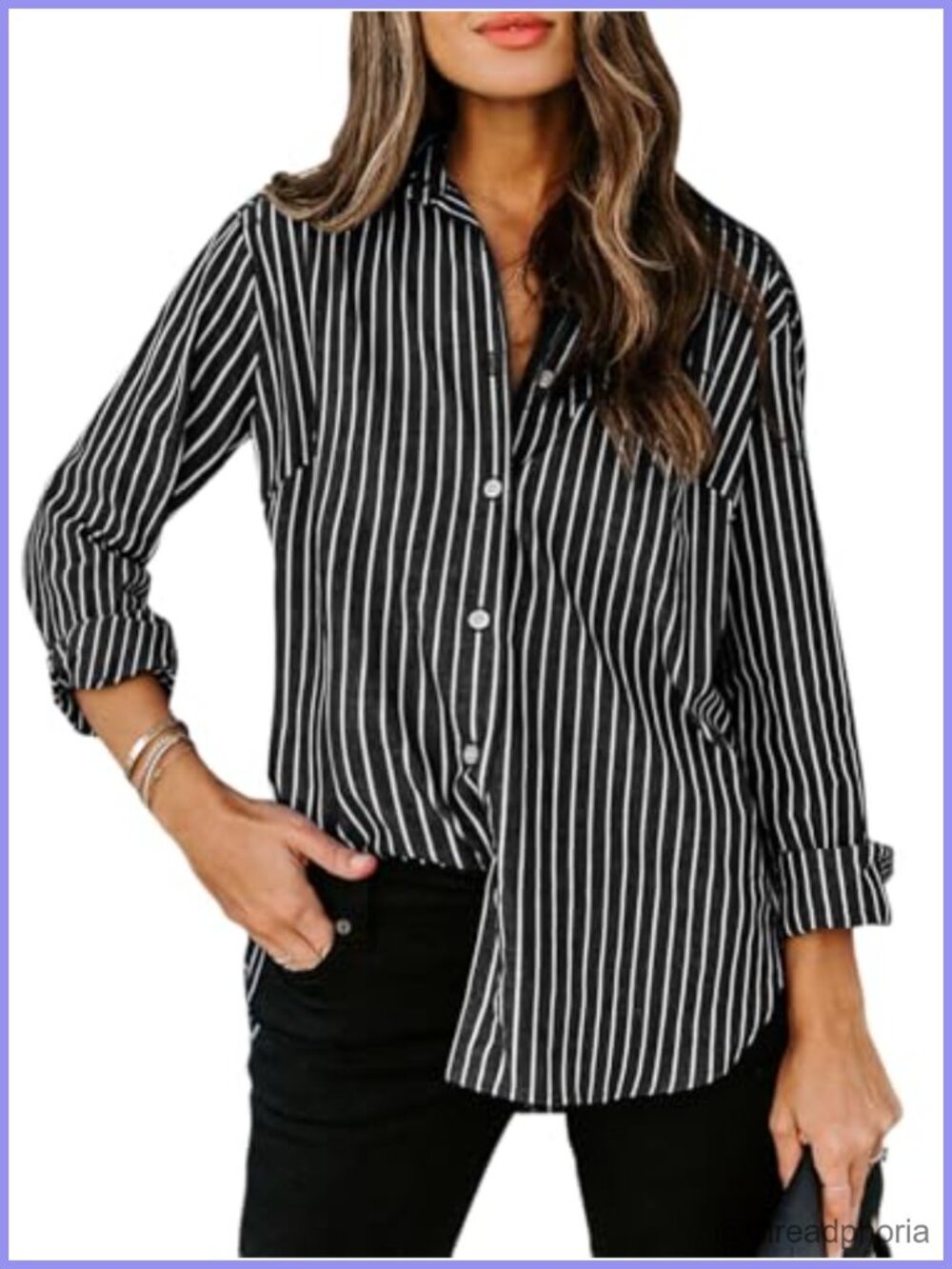 Striped Cotton Button Down Shirt Women Long Sleeve Work Blouse